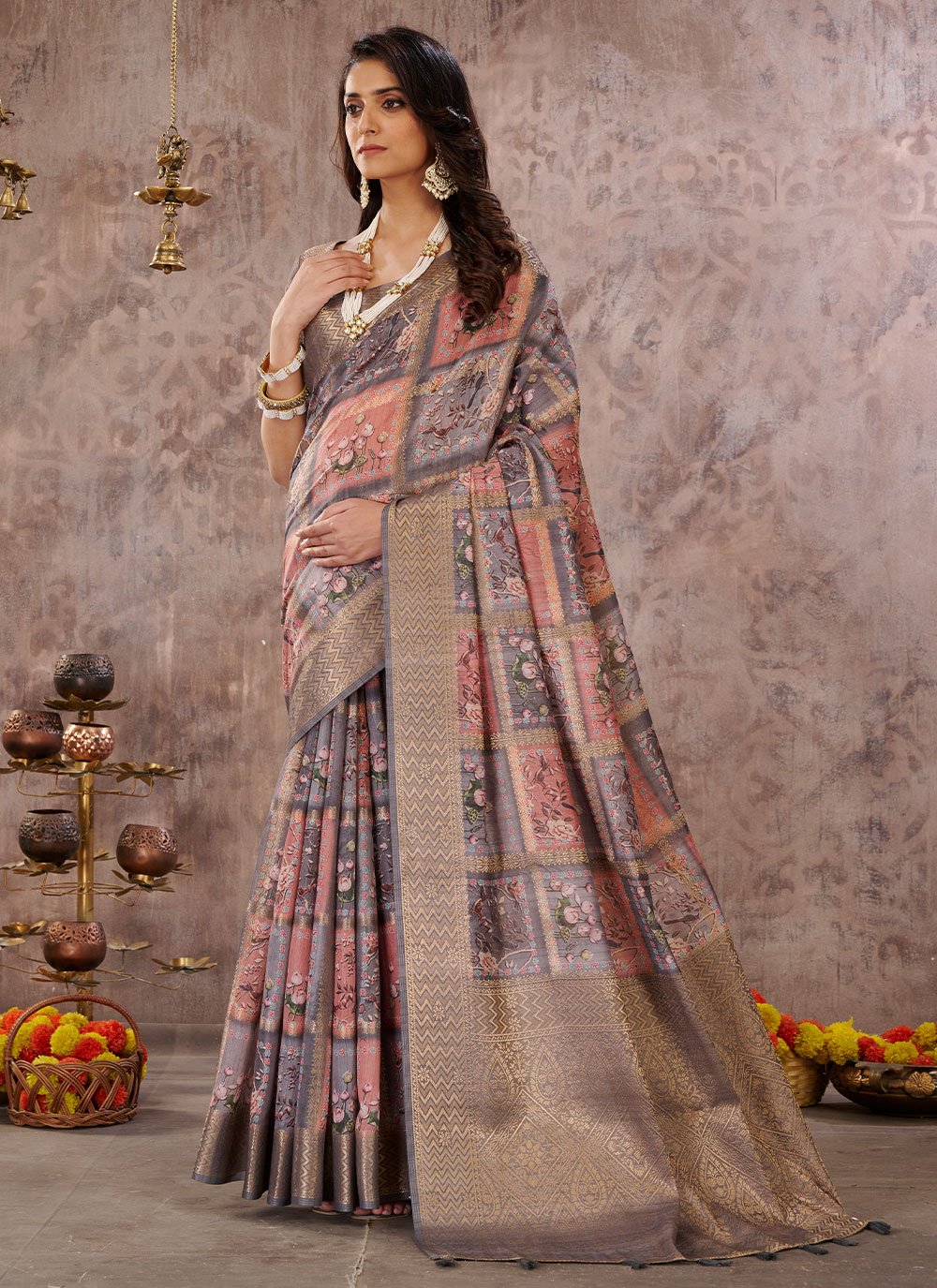 Contemporary Cotton Grey Digital Print Saree