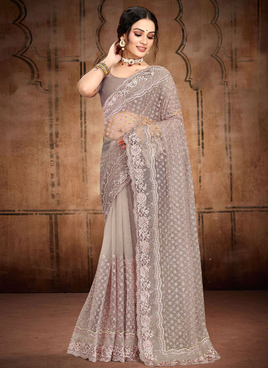 Classic Net Grey Diamond Saree