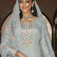 Pakistani Salwar Suit Faux Georgette Grey Embroidered Salwar Kameez