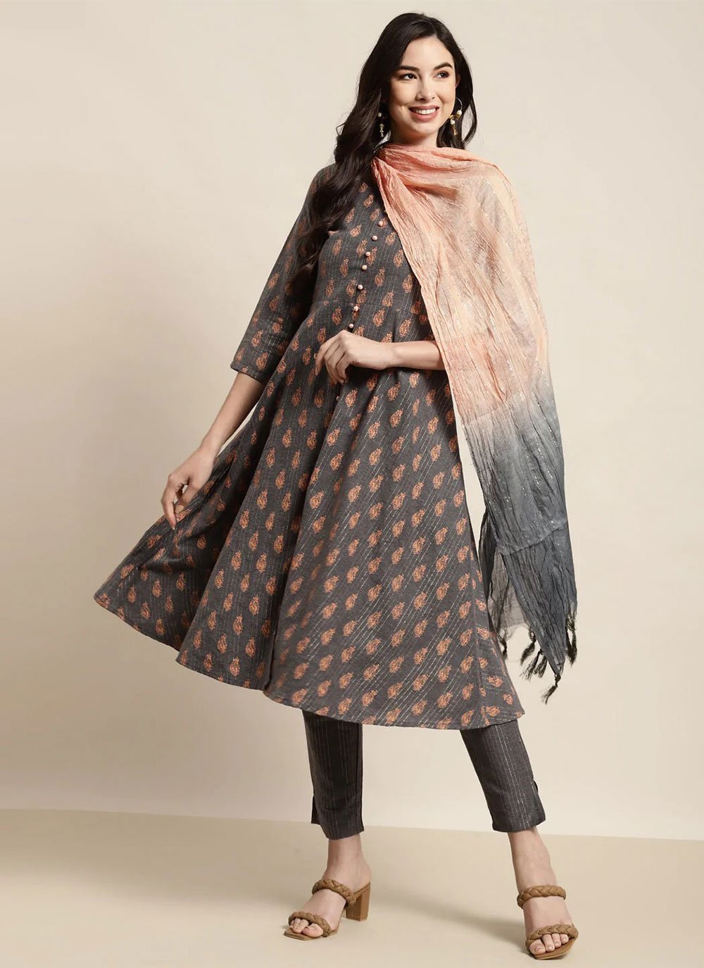 Salwar Suit Cotton Grey Print Salwar Kameez