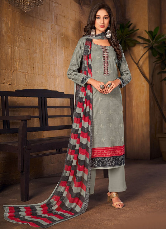 Salwar Suit Pashmina Grey Digital Print Salwar Kameez