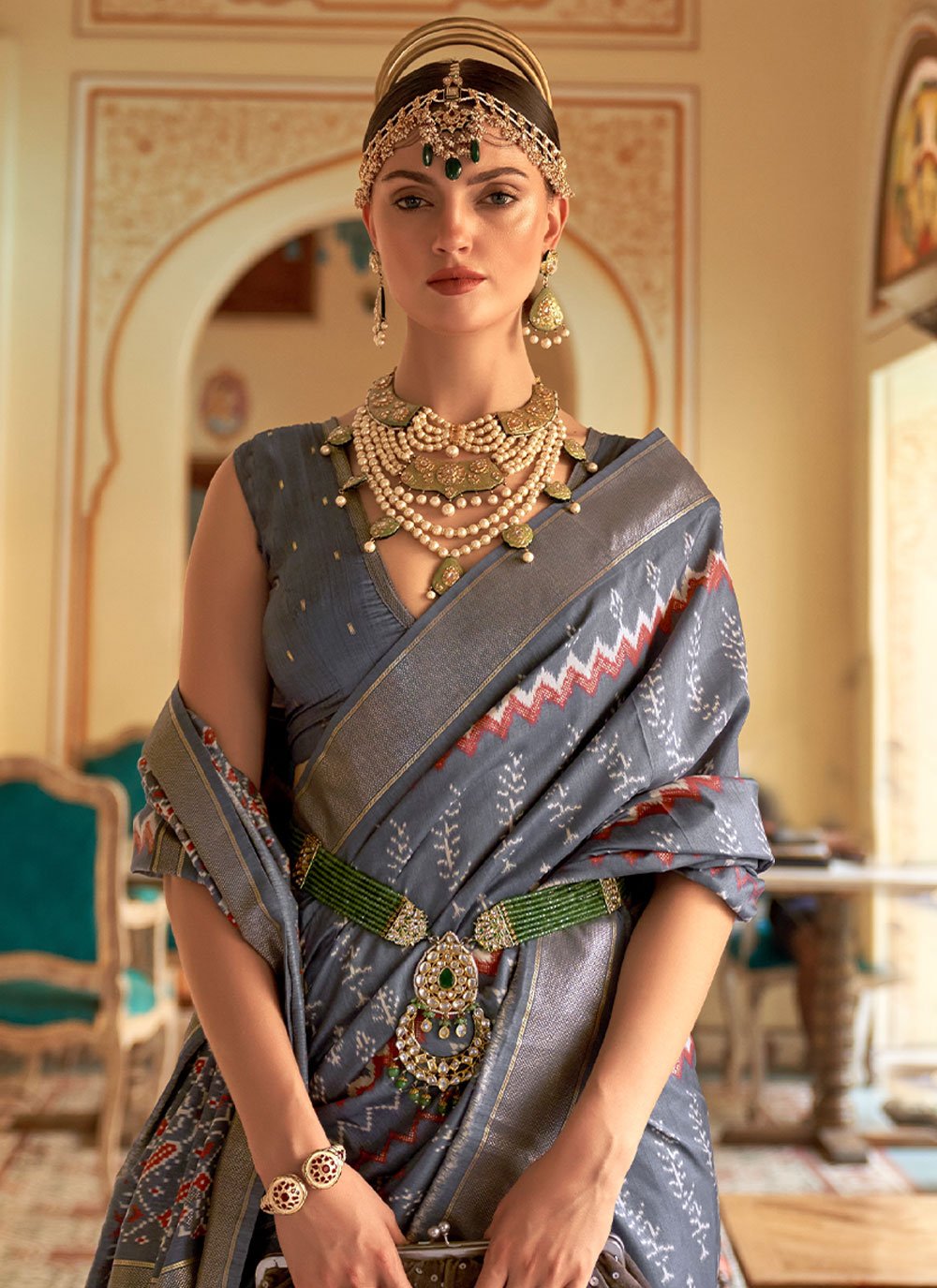 Trendy Saree Patola Silk Grey Weaving Saree