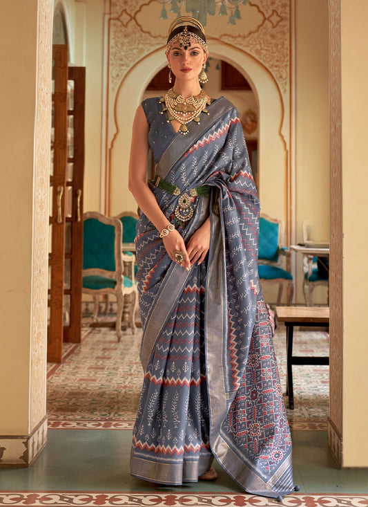 Trendy Saree Patola Silk Grey Weaving Saree