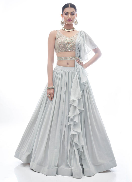 A Line Lehenga Georgette Grey Plain Lehenga Choli