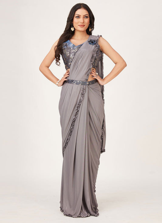 Classic Imported Grey Plain Saree