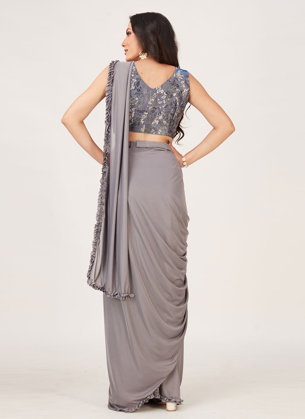 Classic Imported Grey Plain Saree