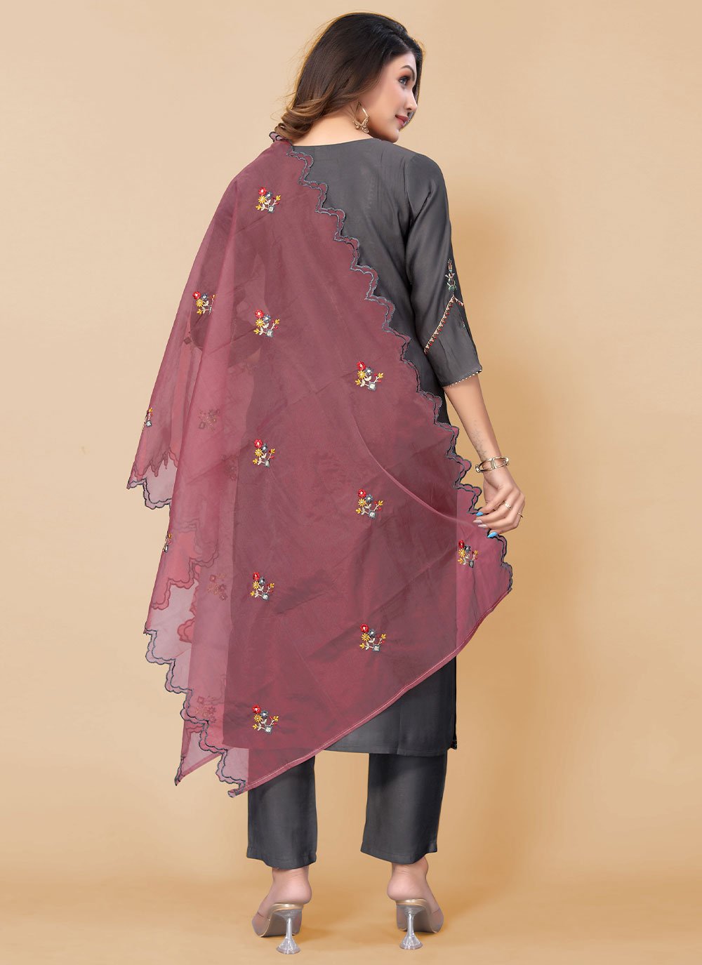 Salwar Suit Poly Rayon Grey Embroidered Salwar Kameez