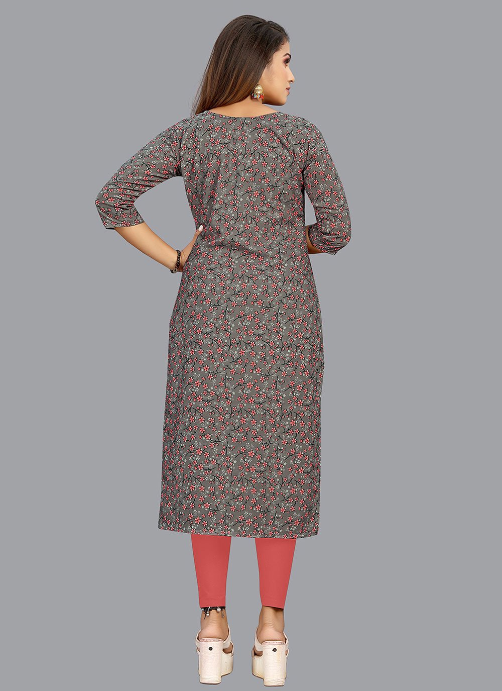 Casual Kurti Faux Crepe Grey Print Kurtis