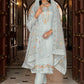 Pant Style Suit Silk Grey Embroidered Salwar Kameez