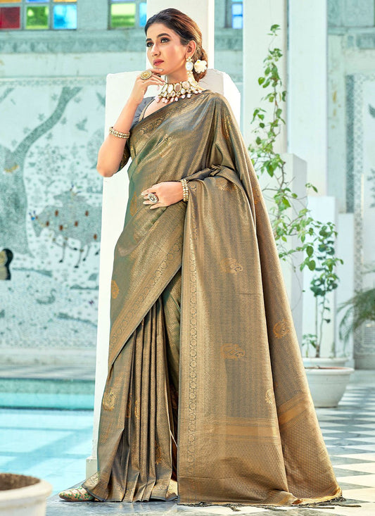 Classic Kanjivaram Silk Grey Woven Saree