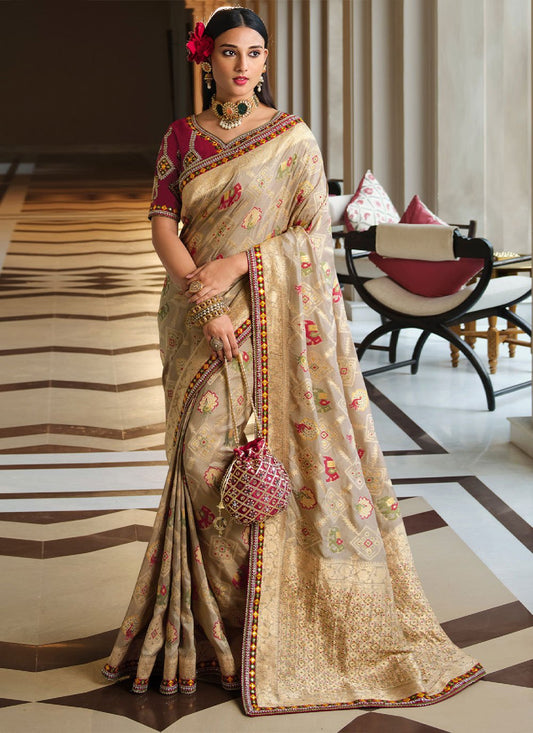 Contemporary Silk Grey Patch Border Saree