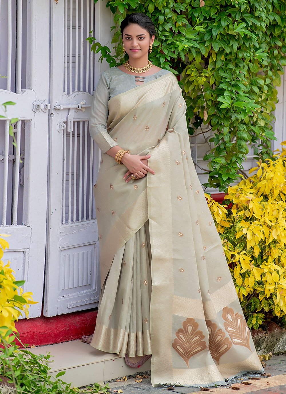 Classic Linen Tissue Grey Woven Saree