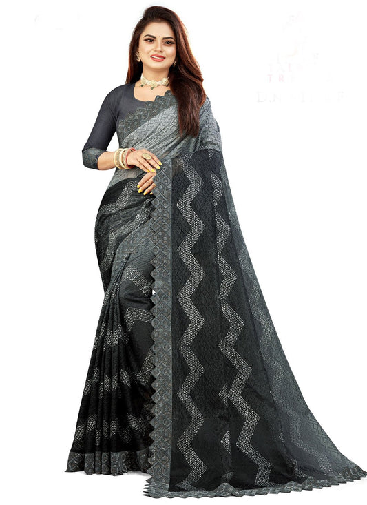 Classic Net Grey Lace Saree