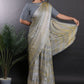 Contemporary Satin Grey Print Saree