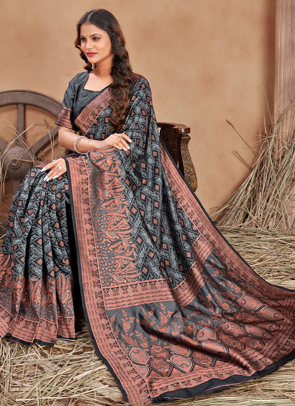 Contemporary Satin Silk Grey Woven Saree