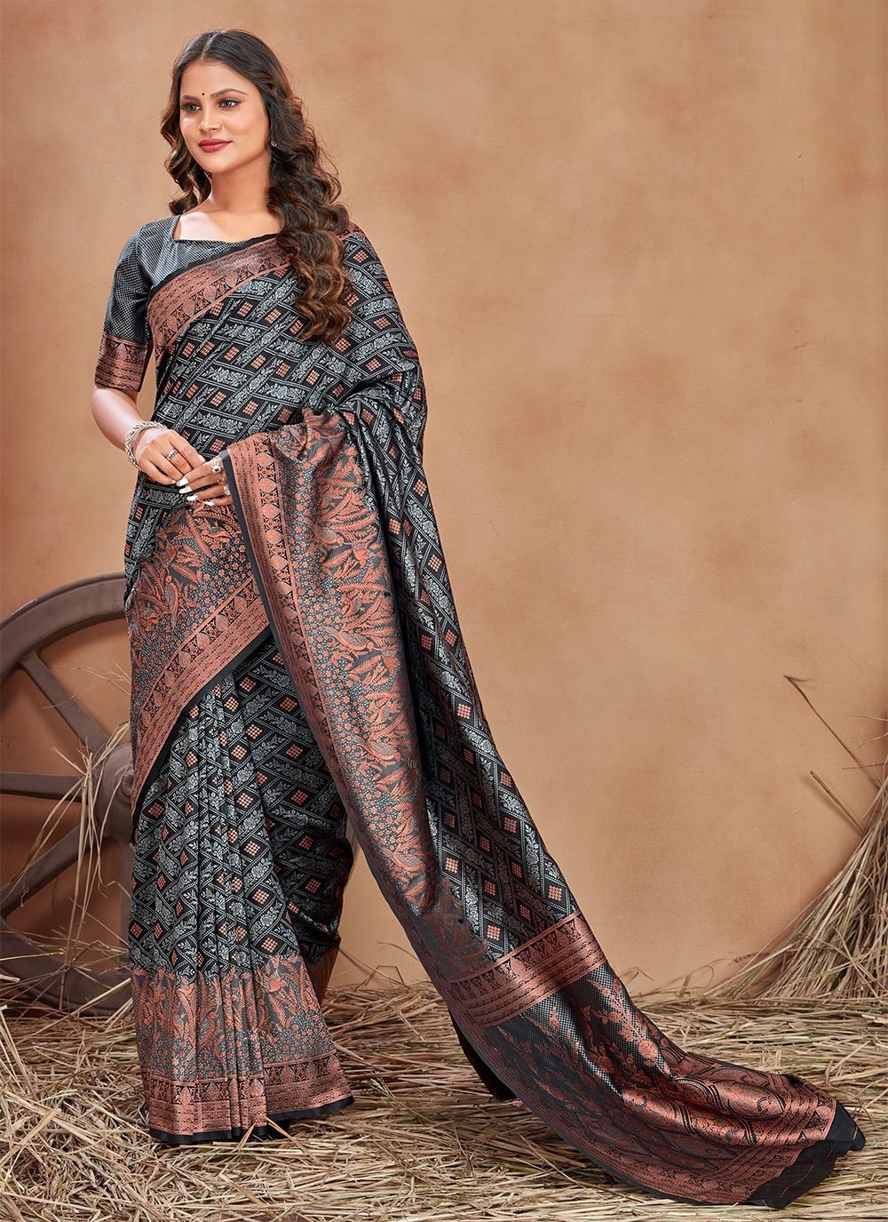 Contemporary Satin Silk Grey Woven Saree