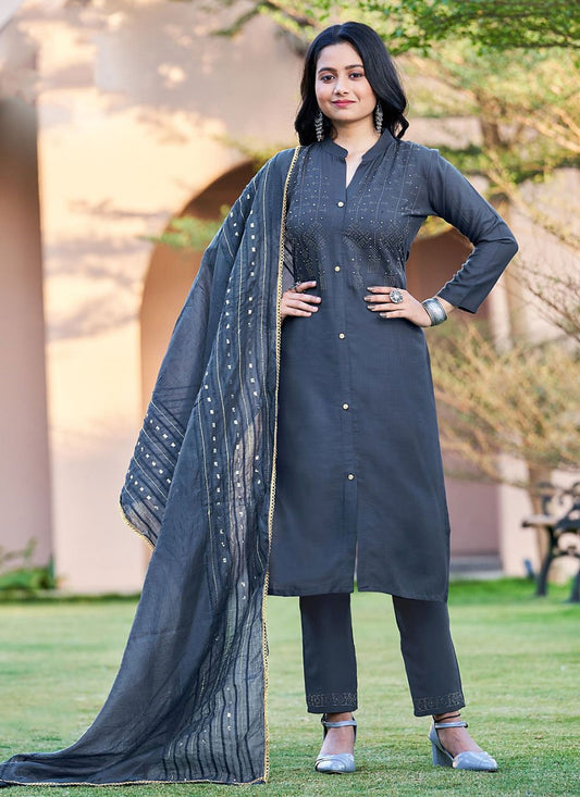 Readymade Style Rayon Grey Sequins Salwar Kameez