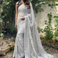 Classic Georgette Grey Embroidered Saree