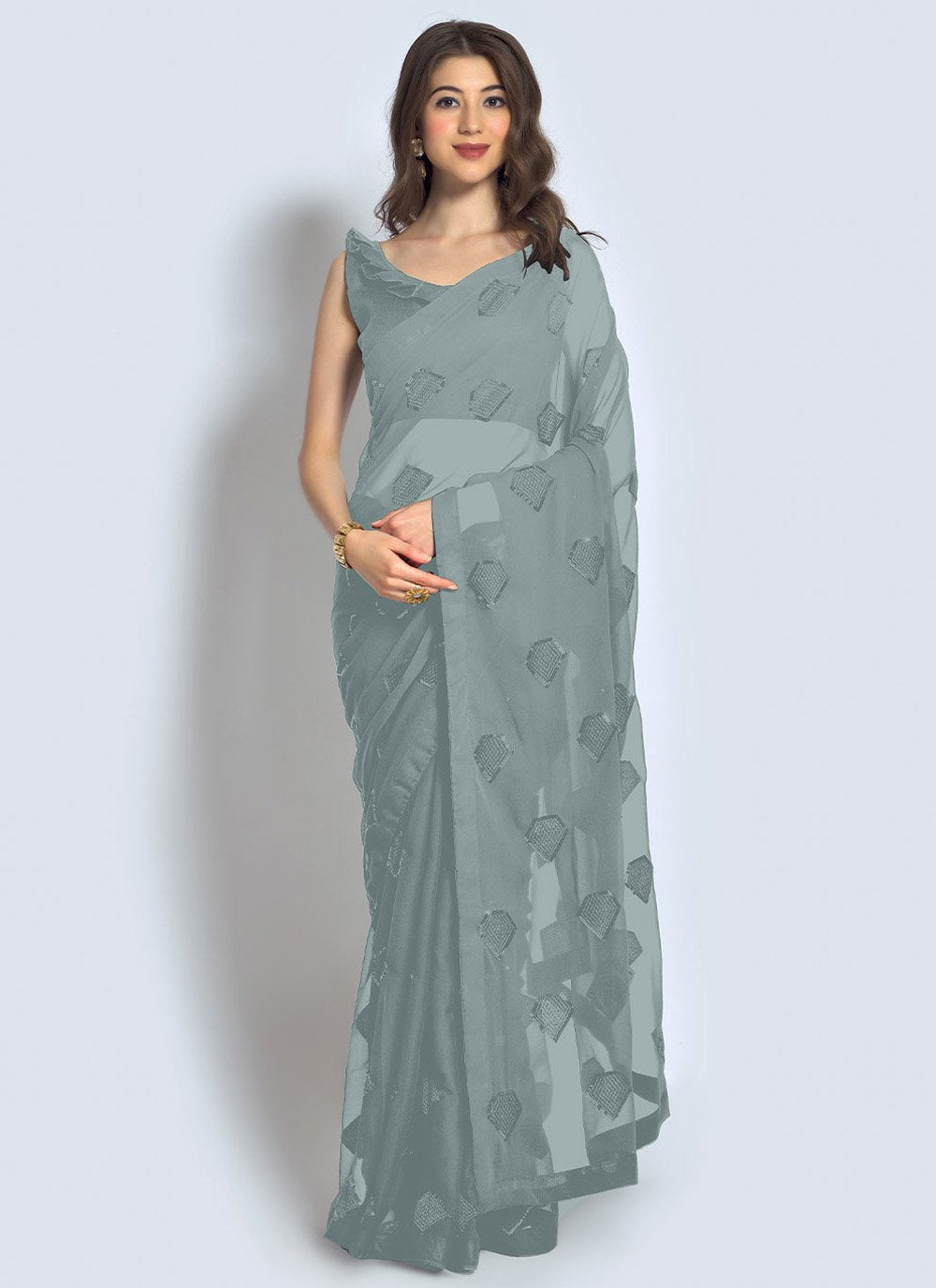 Trendy Saree Georgette Grey Sequins Saree