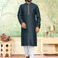 Kurta Pyjama Silk Grey Fancy Work Mens