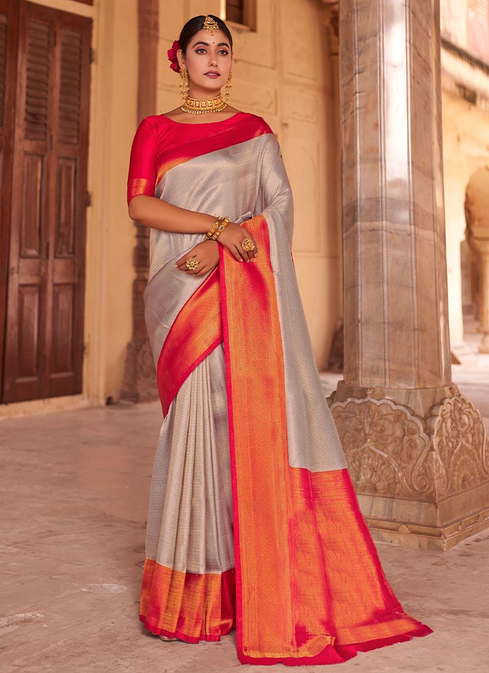 Classic Silk Grey Weaving Saree