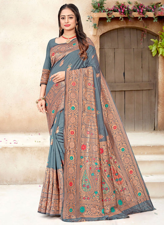 Classic Silk Grey Meenakari Saree