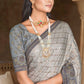 Classic Silk Grey Embroidered Saree