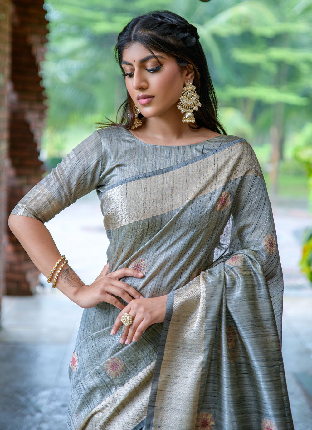 Classic Silk Grey Woven Saree