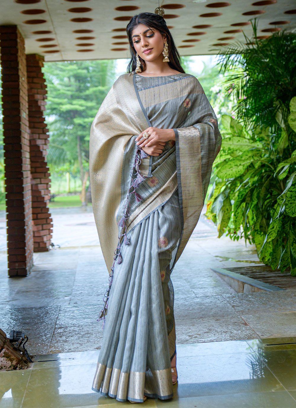 Classic Silk Grey Woven Saree