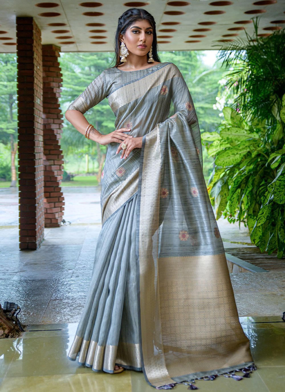 Classic Silk Grey Woven Saree