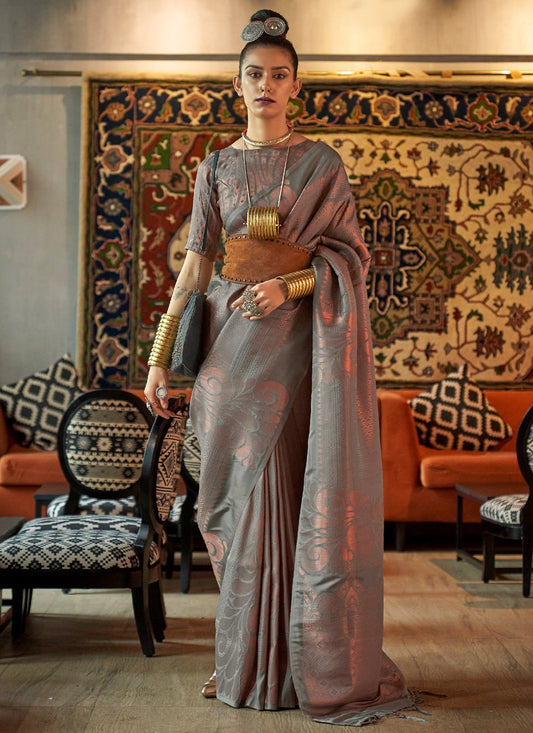 Classic Silk Grey Weaving Saree