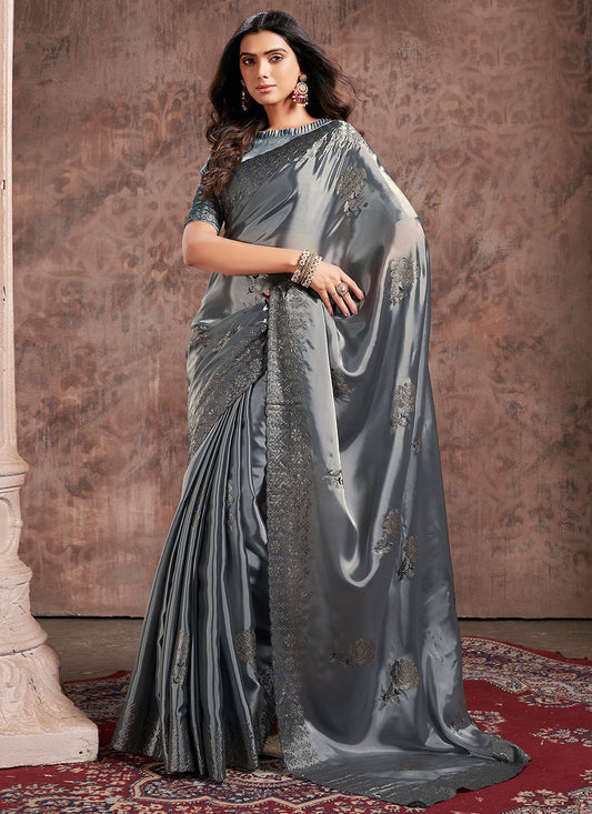 Contemporary Silk Grey Patch Border Saree