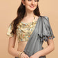 Trendy Saree Satin Silk Grey Strips Print Saree