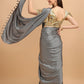 Trendy Saree Satin Silk Grey Strips Print Saree