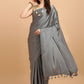 Trendy Saree Satin Silk Grey Strips Print Saree