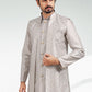 Kurta Payjama With Jacket Art Banarasi Silk Grey Thread Mens