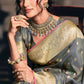 Designer Silk Tissue Grey Meenakari Saree
