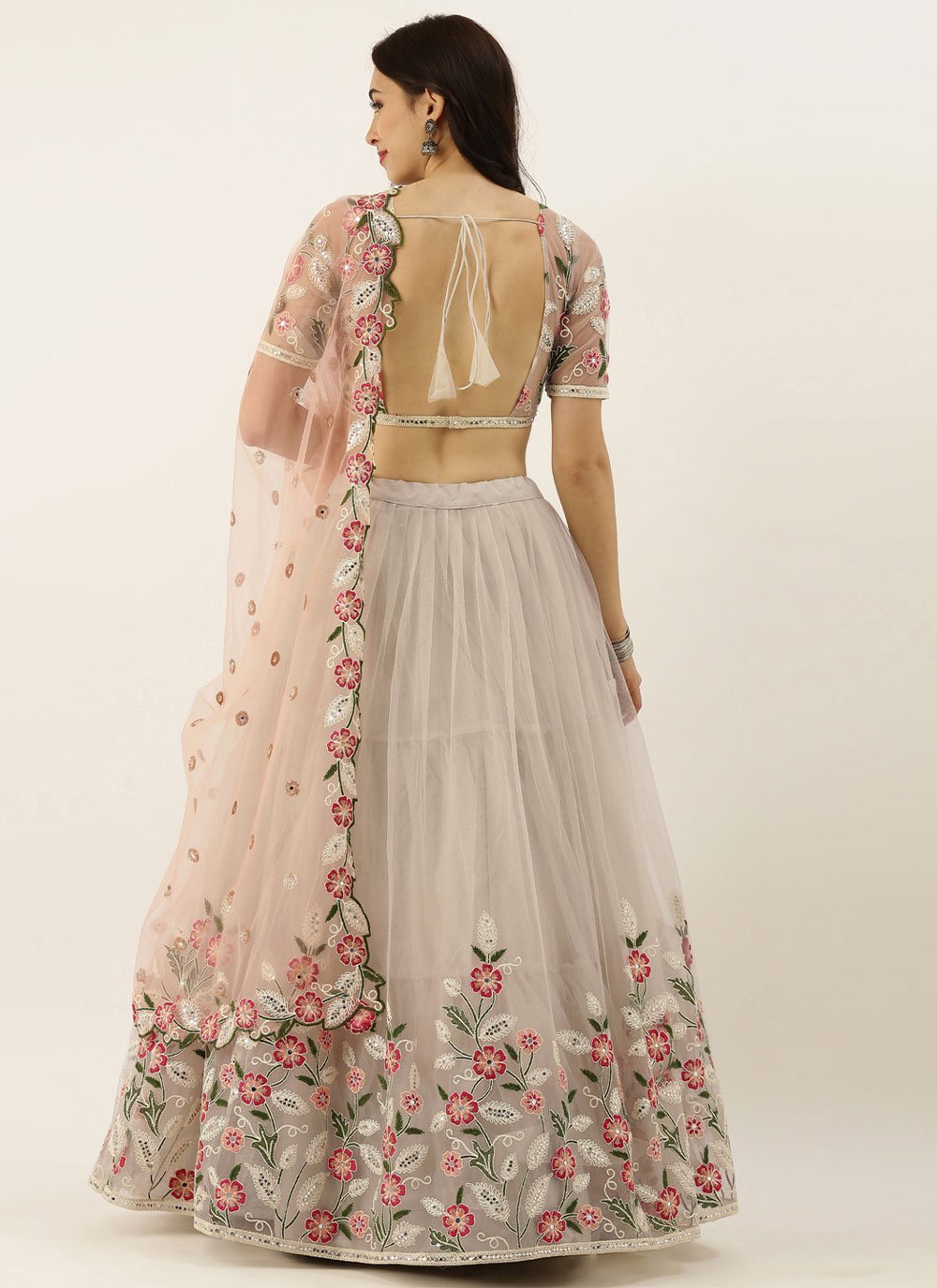 Lehenga Choli Net Grey Embroidered Lehenga Choli