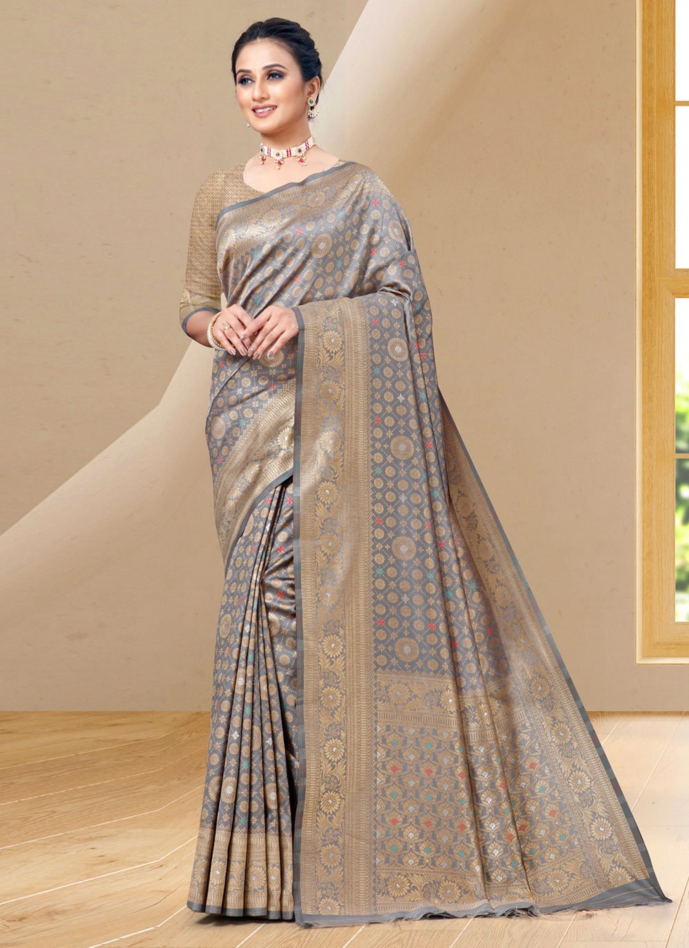 Trendy Saree Silk Grey Woven Saree