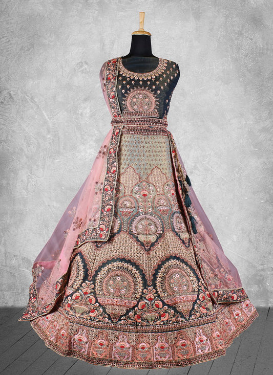 Lehenga Choli Velvet Grey Embroidered Lehenga Choli