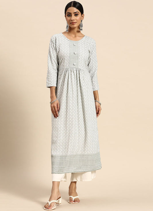 Party Wear Kurti Rayon Viscose Grey Embroidered Kurtis