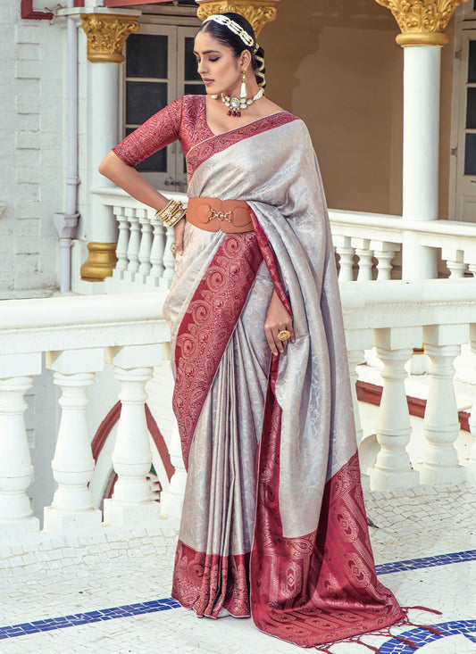 Classic Silk Grey Weaving Saree