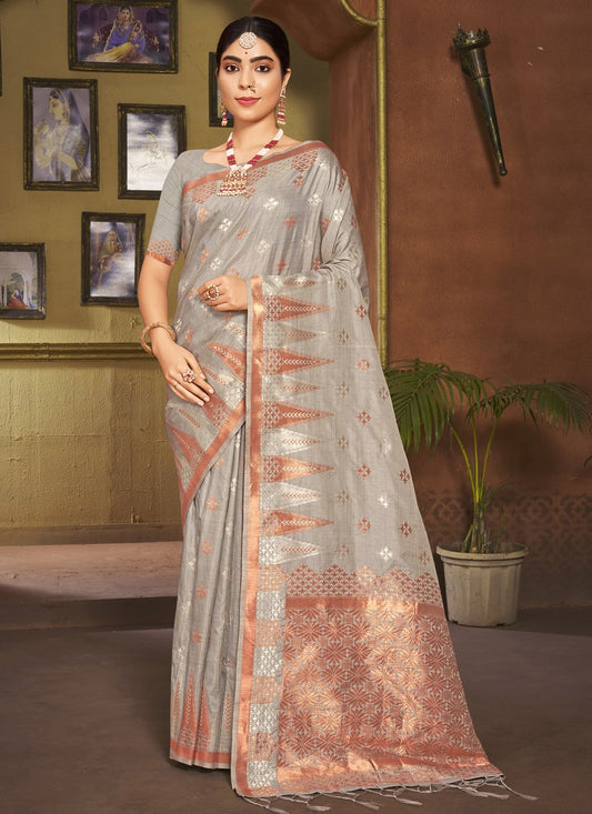 Traditional Saree Silk Grey Weaving Saree