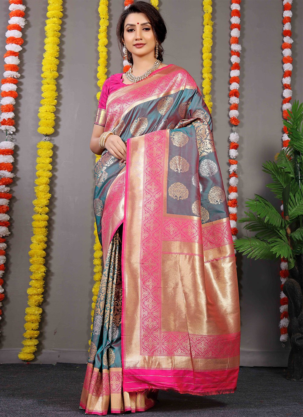 Classic Banarasi Silk Grey Weaving Saree