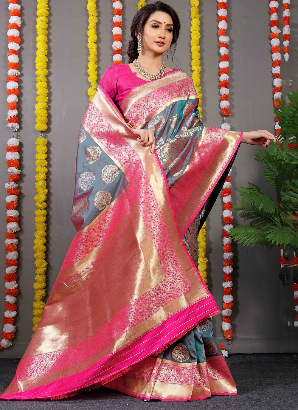 Classic Banarasi Silk Grey Weaving Saree