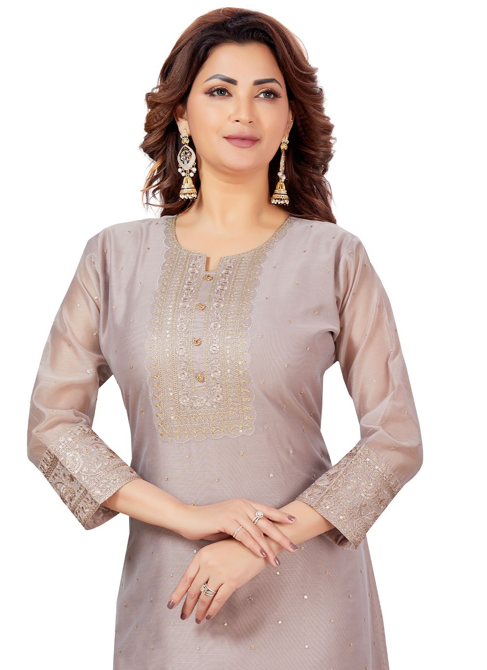 Salwar Suit Chanderi Grey Embroidered Salwar Kameez