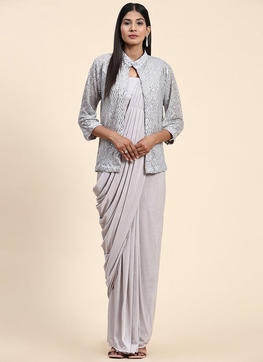 Classic Imported Grey Embroidered Saree