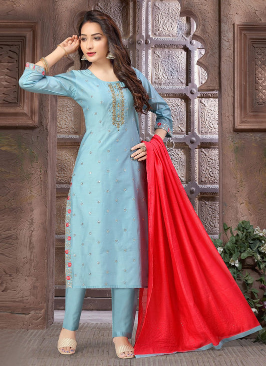 Salwar Suit Chanderi Silk Grey Embroidered Salwar Kameez