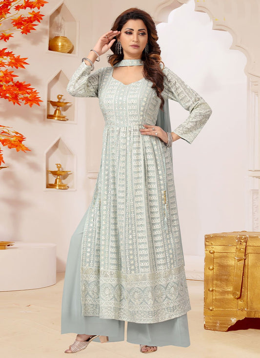 Salwar Suit Georgette Grey Embroidered Salwar Kameez