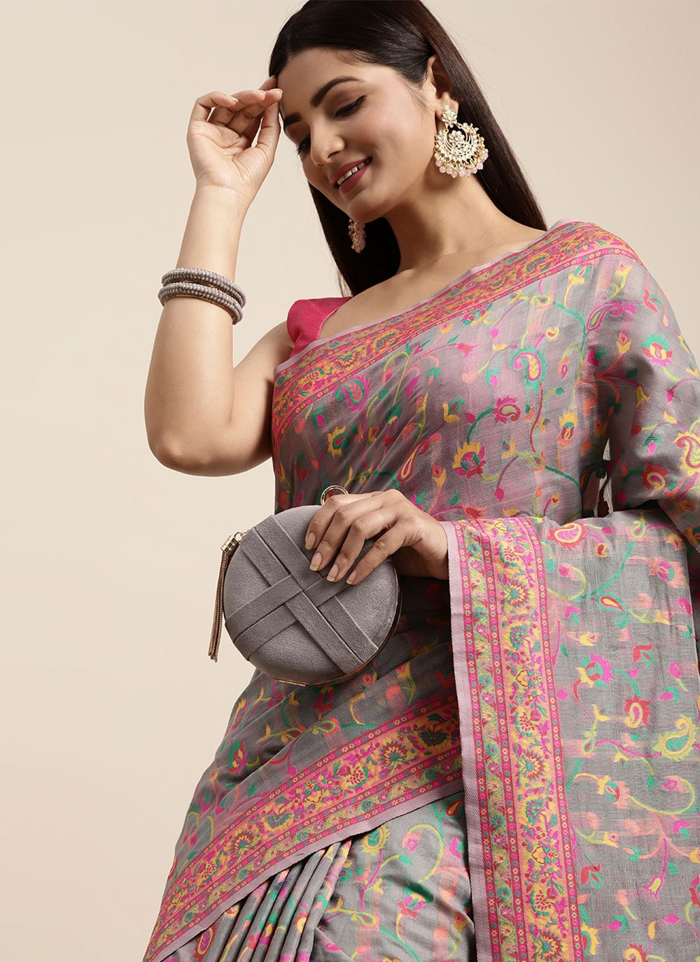 Classic Cotton Silk Grey Woven Saree